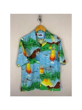 Vintage Diamond Head Hawaii Mens Tropical Cocktail Recipe Aloha Camp Shirt XL